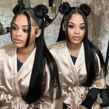 30 Inch Black Bone Straight Synthetic Hair Wig, 200 Density, 13x4 High Definition Transparent Lace Front Brazilian Hair Wig, Pre-Plucked, For Natural Looking Women Wig - Natural & Black - View 7