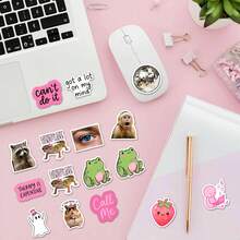 50张粉色贴纸套装 - 可爱考拉、猫咪图案，配以“做不到”等俏皮话，粉色系美学乙烯基贴纸，可用于日记本、笔记本电脑，表达你的心情 - 50件 - 查看 6