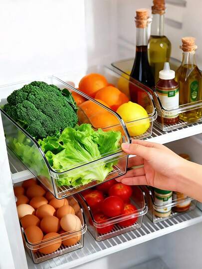 1pc/2pcs Drawer Style Refrigerator Organizer, Transparent Acrylic Drawer Style Storage Box, Beverage And Snack Organizer Container, Kitchen Food Organizer Basket, Large Capacity Fruit And Vegetable, Egg And Other Preservation Boxes, Suitable For Kitchen Refrigerators, Freezers, Kitchen Cabinets, Reusable Kitchen Storage Containers, Kitchenware Storage Accessories.