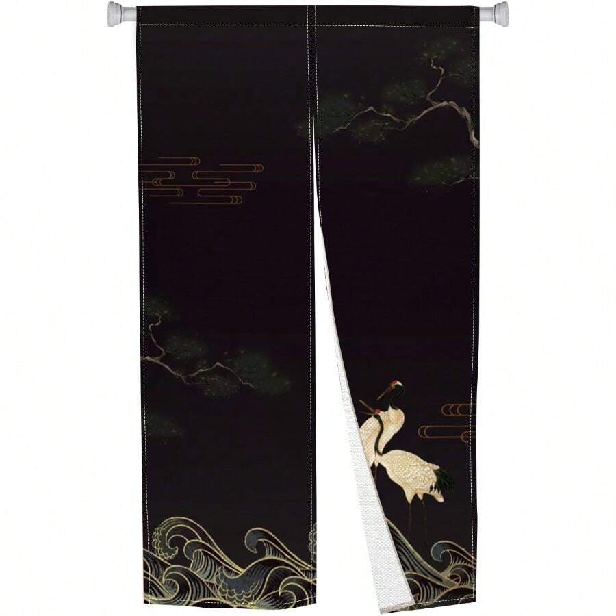 Traditional Japanese Noren Doorway Curtain Long Type Japanese Door Curtain Red - Crowned Crane, Wave Window Treatment Door Tapestry Home Room Decors Polyester 28.3 Widthx 47.2 Long - 2入組 - 查看 1