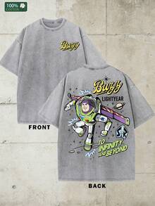 Disney-Retro And Playful Style | Buzz Lightyear To Infinity And Beyond Men's T-Shirt Soft And Skin Friendly Loose Fit Daily Versatile Top - 淺灰色 - 查看 3