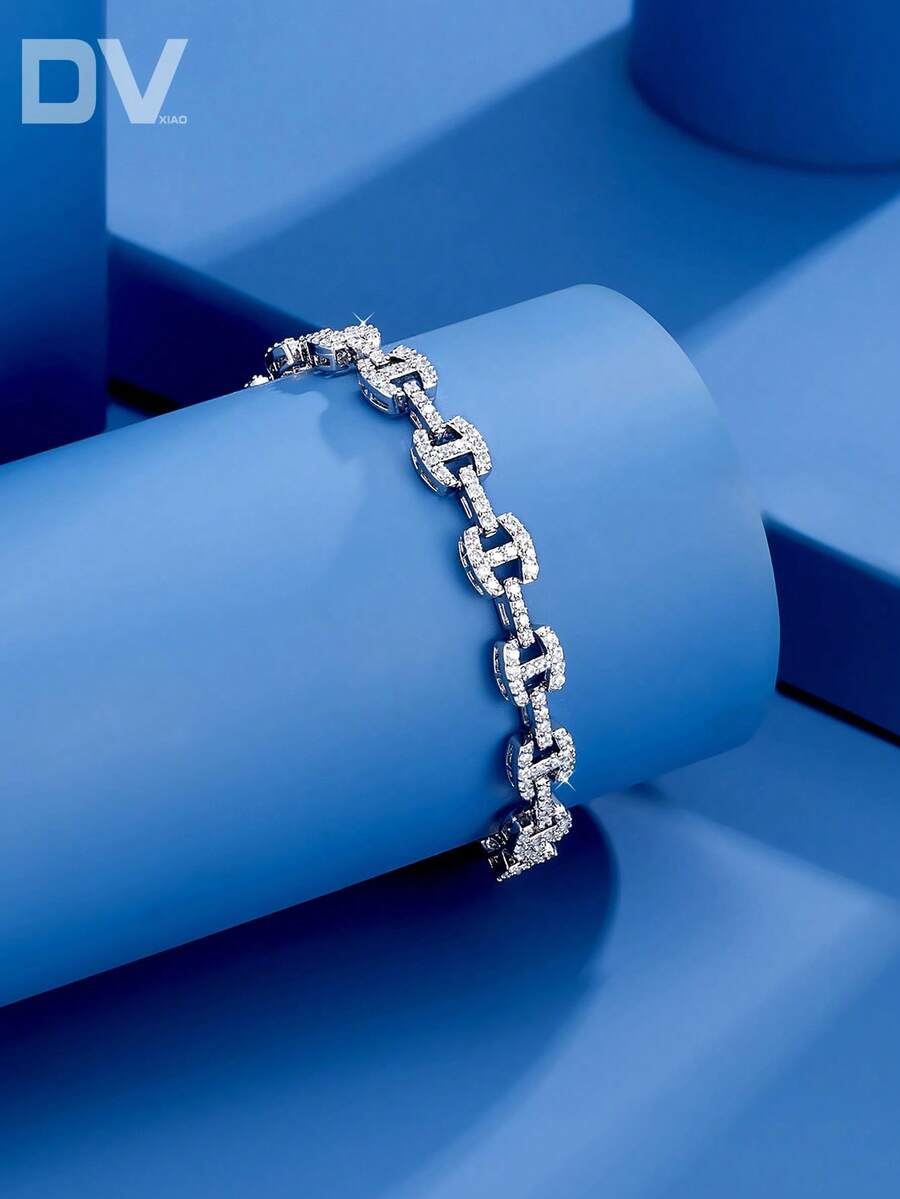 DV JEWELRY 1件装奢华立方氧化锆镀白金女士手链，优雅珠宝礼品，适合约会、婚礼、周年纪念、宴会等场合 - 銀色 - 查看 1