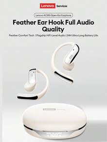 Lenovo 联想 AC100 蓝牙耳机，蓝牙 6.0 HiFi 音质，ENC 主动降噪，低延迟游戏和音乐模式，超长续航，舒适耳挂式设计，适用于智能手机、电脑的无线耳机，节日礼物 - 米色 - 查看 2