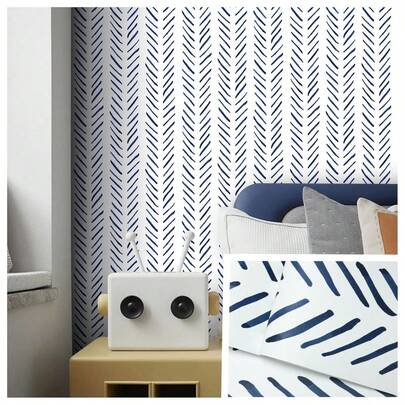 1 Roll Blue Herringbone Removable Vinyl Wallpaper, Easy To Install Contact Paper For Bedroom, Kitchen, Living Room, Dorm, Backsplash, Cabinet, Desk, Home Decor DIY, 17.7inX39.3/118.1/196.8in