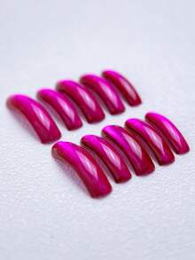 10pcs Handmade Downward Curved Acrylic Press On Nails,Magenta Gradient Cat Eye Texture,High Gloss Mirror Wear Resistant,Reusable,Party Daily Streetwear Girlfriend Gathering Fashion Social Summer,Suitable For Women,Perfect Gift For Women - Màu đỏ tím - Xem 11