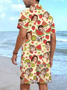 Bộ áo sơ mi và quần short đi nghỉ mát kiểu Hawaii dành cho nam giới, được cá nhân hóa với hình chân dung, thích hợp làm quà tặng cho bạn trai, bạn bè, kỷ niệm ngày cưới của con cái, sinh nhật, ngày lễ. - Nhiều màu - Xem 2
