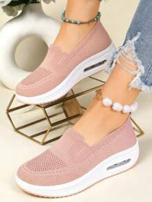 Women's White Casual Sport Sneakers, Breathable Soft Bottom Comfortable Platform Shoes - 粉色 - 查看 1