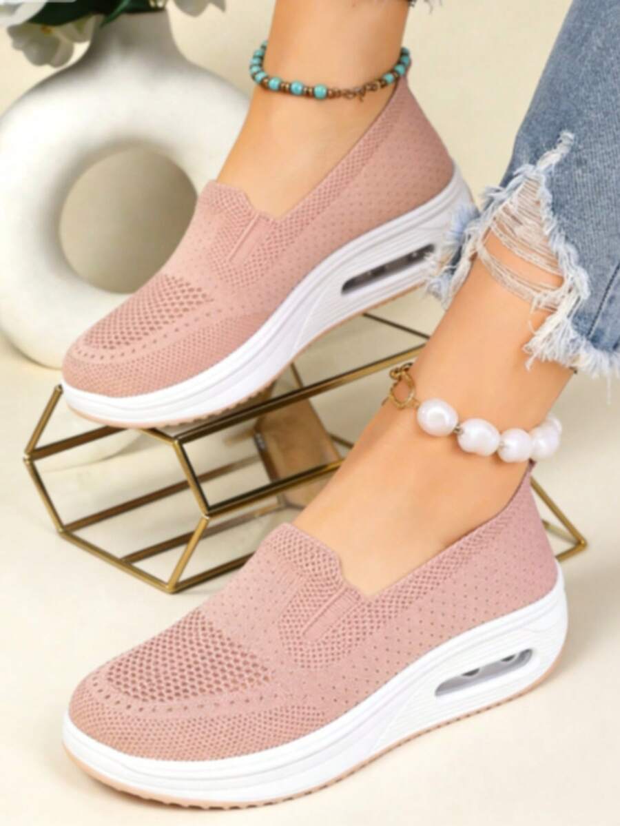 Women's White Casual Sport Sneakers, Breathable Soft Bottom Comfortable Platform Shoes - 粉色 - 查看 1