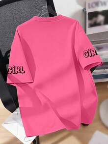 母亲节标语印花圆领T恤，休闲柔软夏季上衣，适合青少年女孩 - 玫紅色 - 查看 2