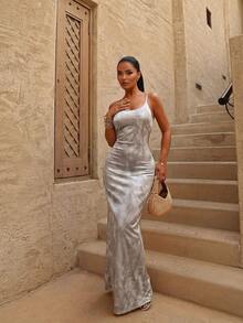 U领露背吊带高腰派对晚礼服，完美适用于婚礼、伴娘及各种派对场合。 - 香檳色 - 查看 10