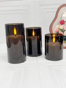 3支装无焰LED蜡烛，带遥控器和定时器，电池供电（不含电池），柱形蜡烛，逼真火焰效果，无需用电，适用于家居、婚礼、派对、圣诞节等场合。 - 套3 - 查看 11