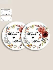 1/2/4/6/10 Pc  Personalized Custom Names: Handmade Round Wooden Coasters, Wedding Coasters | Custom Name Wreath Design, Ideal For Weddings, Table Decorations, Wedding Favors, Gifts, And Valentine's Day Decorations - Beige - View 11