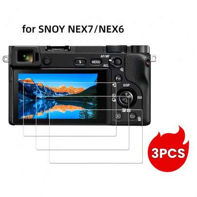 3 pièces Protecteur d'écran en verre trempé haute définition pour NEX7/NEX6, dureté 9H, transparent, anti-rayures, couverture sur tout le bord, ajustement parfait, matériau incassable, verre trempé durable, accessoires d'écran de caméra pour les passionnés de technologie