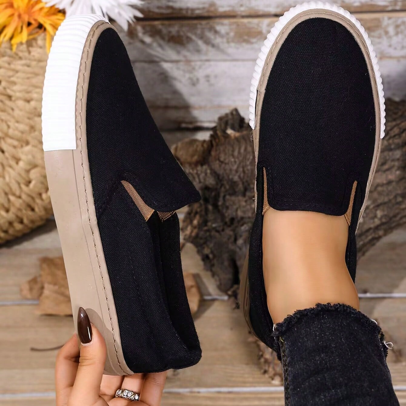 Nuevos zapatos planos de lona deslizables, cómodos mocasines, zapatos para caminar, zapatillas casuales con estilo