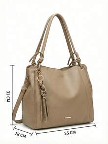 Minimalist Hobo Shoulder Bag With Slouchy Knot And Tassel Detail, Large Capacity - Putih - View 4