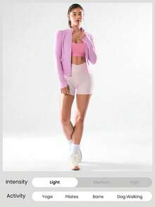 Slim-It Streamline Performance Secure Pockets Zip Up Long Sleeve Jacket Low Impact Yoga Daily Fall Glowmode Gym Clothes Women - Purple - View 6