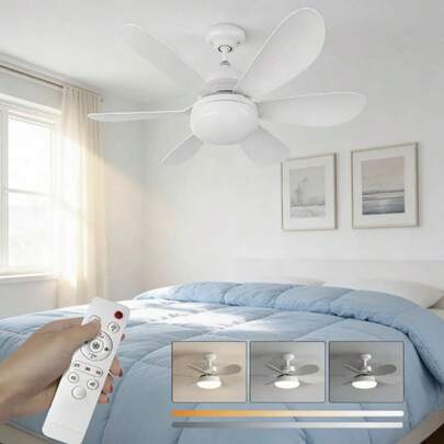 Luminária 60W Ventilador De Teto 6 Hélices Luz Ajustável Controle Remoto Silencioso E Econômico