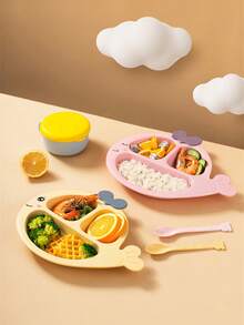 Cartoon Dolphin Shaped Divided Plate With Spoon And Fork, Dinnerware Set - Multicolor - View 2