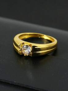 1枚流行女士时尚个性化休闲锆石戒指，婚礼订婚派对珠宝礼物 - 金色 - 查看 10