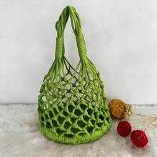 BAILEE Bolsa de Mão Casual, Estilosa, de Férias, Cor Sólida, Crochê Vazado com Base de Trama Circular Única. Perfeita para Carregar ou Dar de Presente. - Multicolorido - View 4