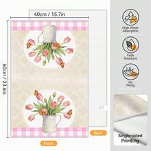 2pcs Kitchen Towels, Modern Kitchen Utensils Pink Plaid Tulip Pattern Super Soft Microfiber Kitchen Towels, 40*60cm/15.7*23.6in Towels, Single-Sided Printed, Kitchen Dish Cloths, Suitable For Restaurant Kitchen Bathroom Decor, Holiday Gift - Multicolor - View 2