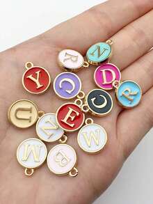 26pcs A-Z Letter Pendant, Round Double-Sided Enamel Letter Charms, Suitable For DIY Personalized Jewelry Making - Circular Oil Drop - View 1