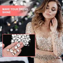 240 buah Rhinestone Kaca Berbagai Bentuk dengan Pengait Perak, Cocok untuk Perhiasan, Kerajinan Tangan, Pakaian, Sepatu (Putih) - 240 berlian yang dijahit dengan tangan - View 5
