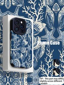 1件装简约个性化海洋元素线条画贝壳海星图案竖款仿皮纹理防滑防摔软手机壳，适合作为礼物送给朋友和爱人，兼容苹果 17/17AIR/17PRO/17PROMAX - 彩色 - 查看 1