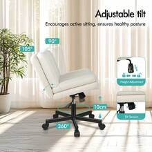 ALFORDSON Office Chair With Wide Seat And Crossed Legs, Adjustable Office Chair Without Armrests With Casters, Swivel PC Computer Chair With Crossed Legs For Home, Linen Fabric, Black - White - View 4