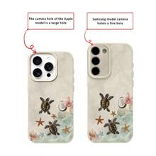 1pc TPU Material Fresh Realistic Sea Turtle & Ocean Element Pattern Phone Case, Compatible With IPhone 17 Pro Max/17/16 Pro Max/15/13/12/11, S20 FE/A15/S24/A55, Note 11/12/13 Pro, Full-Body Shockproof Soft Protective Cover - White - View 7