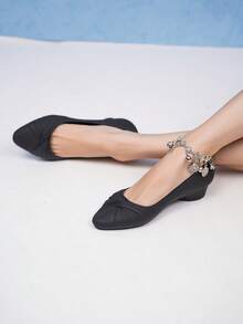 新款尖头低跟凉拖鞋，时尚搭扣优雅女士户外一脚蹬鞋 - 黑色 - 查看 5