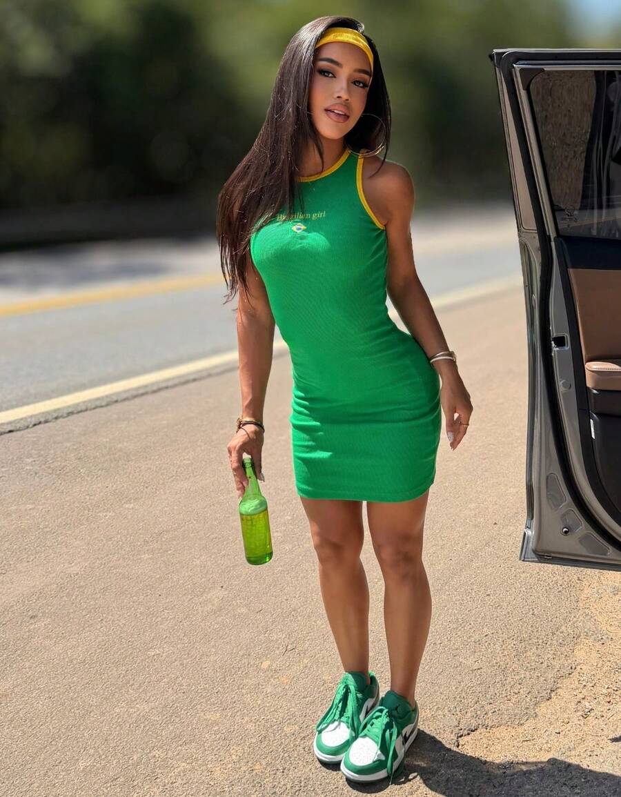 Women's Fitted Dress, Premium Fabric, Brazilian Fashion, Summer, Casual, Comfortable - 綠色 - 查看 1