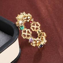 1pc Minimalist Heart & Four-Leaf Flower Design Cubic Zirconia Inlaid Ring, Couple Gift - Multicolor - View 28