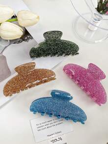 1pc/4pcs Shiny Casual ABS Plastic Cream Glitter Claw Clips, Large Hair Claw For Updo Hairstyles - Multicolor - View 11