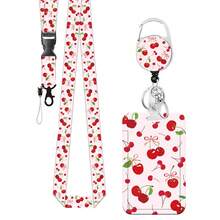 一套（证件夹+卡套+挂绳）多功能樱桃图案挂绳，适用于证件，简约可伸缩证件夹，配有可拆卸颈带，竖款证件卡套保护套，适合护士、医生、教师、学生、上班族、旅行者、医务人员，办公节日礼物 - 百搭款 - 查看 15