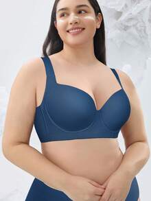Plus Size Women Comfortable Wide Strap Side Support Lift And Shape Bra - Blue - View 6