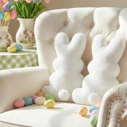 Easter Bunny Plush Decorative Pillow, Rabbit Shaped Soft Plush Cushion Gift For Sofa, Bedroom, Living Room, Home Decor, Easter Decoration