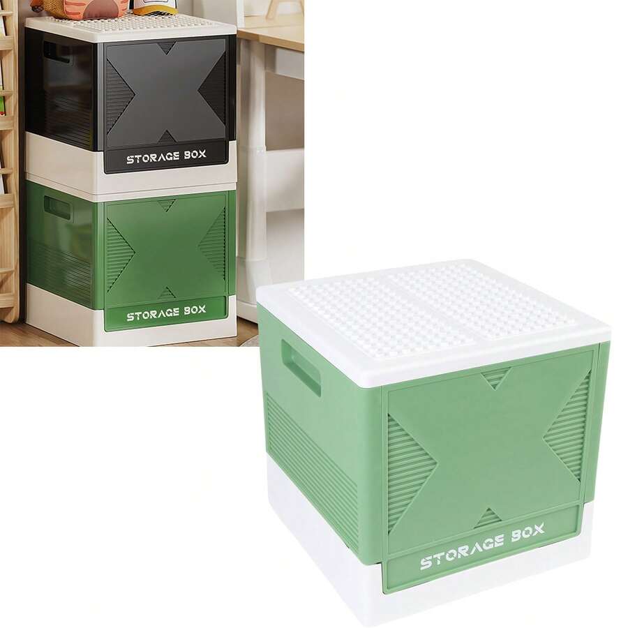 Toys Storage Box With Building Baseplate 37L Stackable Foldable Building Blocks Organizer Storage Container For Home Green - Army Green - View 1
