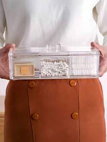 1 pieza Caja de almacenamiento de maquillaje de plástico, caja de almacenamiento de almohadillas de maquillaje para escritorio doméstico, bastoncillos de algodón, caja de almacenamiento y organización transparente a prueba de polvo de alta calidad, caja de almacenamiento de maquillaje minimalista y clara para organizar paletas de maquillaje, accesorios de uñas y cabello, cosméticos y suministros de belleza, organizador de maquillaje para tocador, organizador de baño, para vacaciones en la playa, colección de dormitorio, gran capacidad - transparente - Ver 5