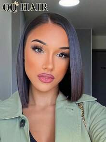 OQ Tóc giả bob thẳng chất lượng salon, mật độ 200%, dài 8-16 inch, đã cắt sẵn 7x5 inch, đường chân tóc vô hình, tóc dài màu tự nhiên, đường chân tóc đã được tỉa sẵn, phù hợp cho người mới bắt đầu, không cần keo, làm từ 100% tóc nguyên chất chưa qua xử lý, lưới thoáng khí, mật độ cao. - SNatural - Xem 4