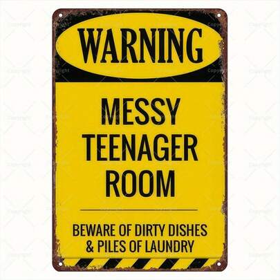 1pc Vintage Metal Sign - "Caution: Messy Teenager's Room" - Retro Wall Art For Bedroom, Home Decor - Ideal Gift For Teenagers, Parents, Friends - No Electricity Or Feathers Needed
