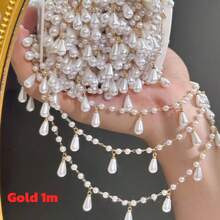 1m Fashion Charming Water Drop Faux Pearl Tassel Chain, DIY Chain Water Drop Bead Tassel Chain, Suitable For DIY Jewelry, Bracelets, Pendants, Anklets, Necklaces, Clothing Accessories, Ideal For Making Holiday Gifts, Valentine's Day Gifts, Captivating Jewelry And Craft Materials - JTT1822 - View 10