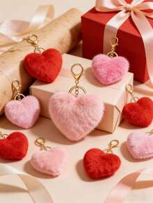 52件套心形毛绒球钥匙扣套装，DIY手工套装，包含12个毛球、20个金属环和20个钥匙扣，是女士钥匙扣、包包挂饰、情人节礼物、汽车饰品、校园可爱哥特风Y2K包包挂绳（带证件套）、汽车饰品、包包挂饰、圣诞节礼物、送给老师、朋友、姐妹的礼物创意 - 彩色 - 查看 5
