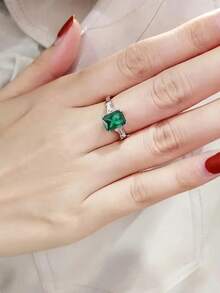 1 chiếc nhẫn đá Cubic Zirconia thời trang dành cho nữ, thích hợp làm quà tặng đám cưới, lễ đính hôn, ngày Valentine và các bữa tiệc. - màu xanh lá - Xem 8