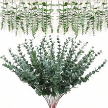 24 PCS 20 Inches Artificial Eucalyptus Stems Realistic Faux Eucalyptus Branches Leaves For Wedding Bouquet Home Table Vase Decor - 綠色撲粉 - 查看 4