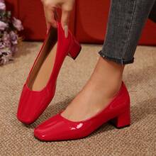 Women's High Heels, Women's Shoes, All-Season Shoes, Women's Work Shoes, Chunky Heel, Square Toe Design, Comfortable, Easy To Care For, Suitable For Weddings, Dances, Parties, And Everyday Outings, Shipped From Local Warehouse. - 紅色 - 查看 2
