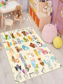 1件可爱ABC动物图案地毯 - 柔软益智游戏垫，可机洗低绒学习地毯，适合幼儿，防滑儿童卧室教室幼儿园游戏垫 - 彩色 - 查看 7