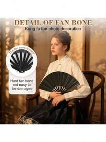 Black Classic Folding Hand Fan, Solid Color Folding Fan, Wooden Accordion-Style Handheld Fan, Summer Cooling Gift, Easy To Carry And Fit In Bag, Suitable For Wedding, Party Gift, Performance, Dance, Home Decor, Festival, Summer - Multicolor - View 5