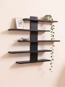 1pc Modern Minimalist No-Drill Easy Install High-Aesthetic Black Floating Shelf, Space-Saving Wall Mount Storage Rack, Multi-Functional Display Shelf For Living Room, Bedroom, Large Capacity Partition Shelf - Multicolor - View 1