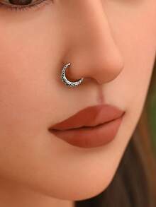 1 pieza Aro de nariz de malla con calavera punk, joyería de piercing de nariz de acero inoxidable de aro cerrado para hombres y mujeres - Plateado - Ver 6